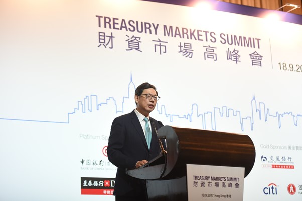 香港金融管理局总裁陈德霖先生在香港举行的2017财资市场高峰会上致欢迎词及发表主题演讲。